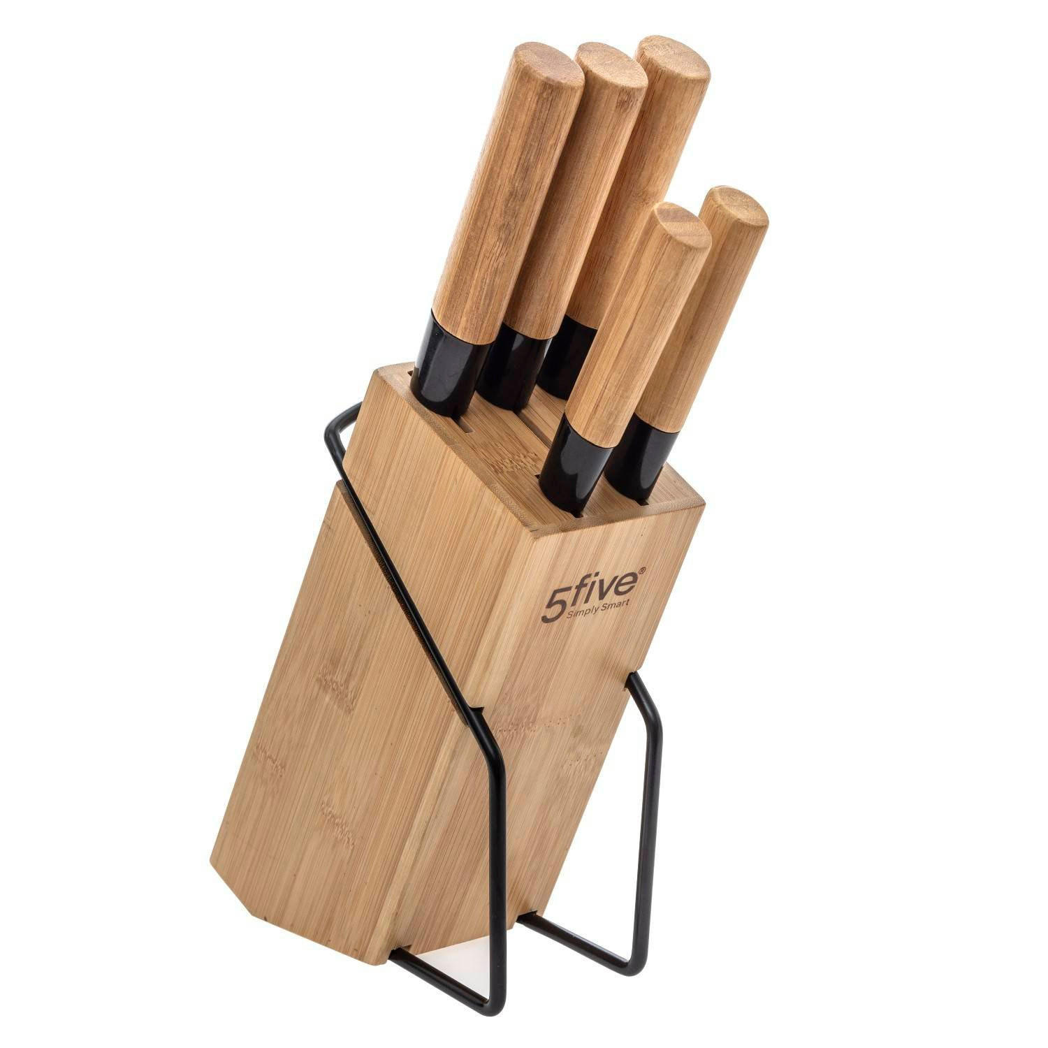 KÜCHENMESSER-SET mit Bambusständer 7,5/16/31 cm - Braun, Naturmaterialien (16/31/7.5cm) - 5five Simply Smart