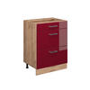 KÜCHENUNTERSCHRANK R-Line Rot Hochglanz 60 cm mit Schubladen, ohne Arbeitsplatte - Honigeiche/Eiche Wotan, Holzwerkstoff (60/81.6/46cm) - Vicco