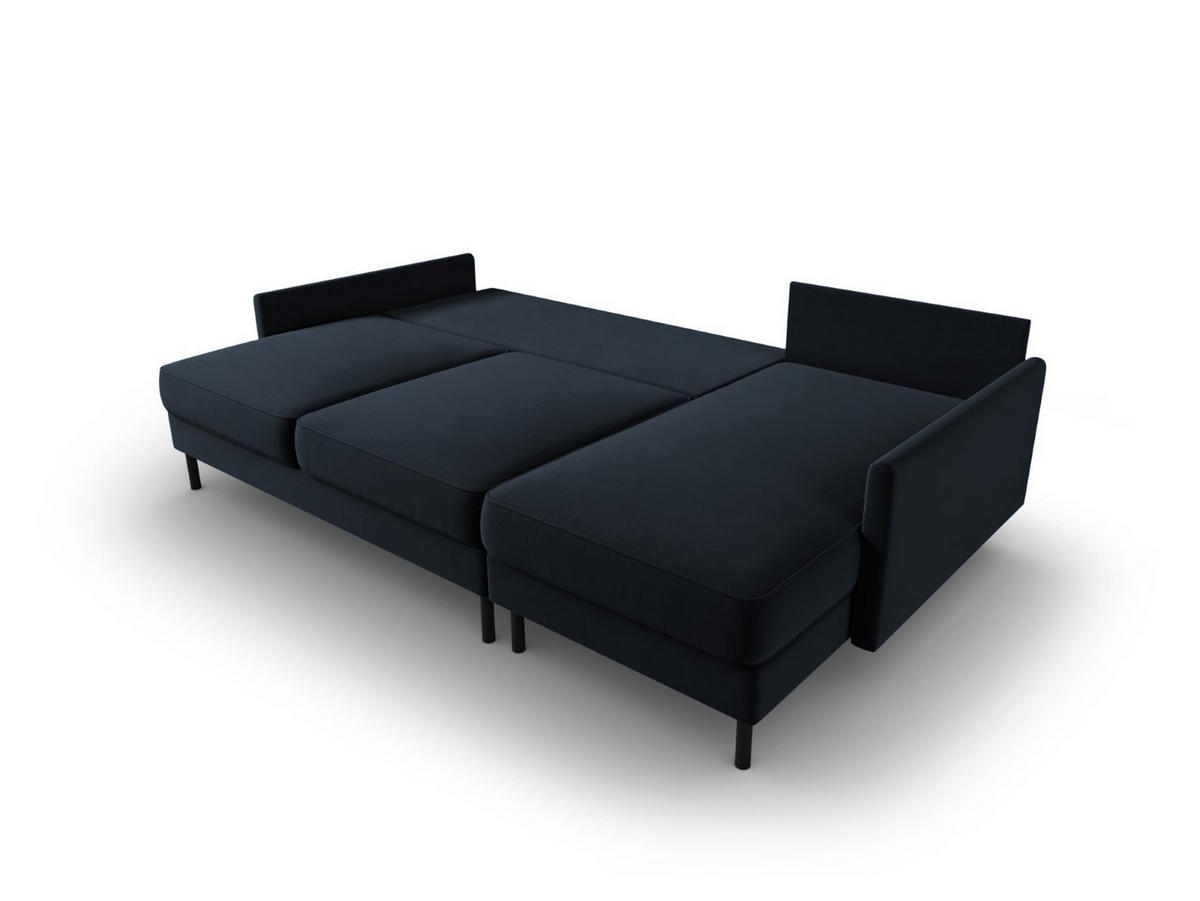 AUSKLAPPBARES-ECKSOFA rechts mit Container Scott aus Samt dunkelblau 5 Sitzplätze - Dunkelblau, Textil (142/212cm) - Micadoni