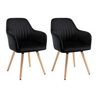 STUHL mit Armlehnen 2er-Set - Samt & Metall in Holzoptik - Schwarz - ELEANA - Schwarz, Textil (58/85/56cm) - Vente-Unique