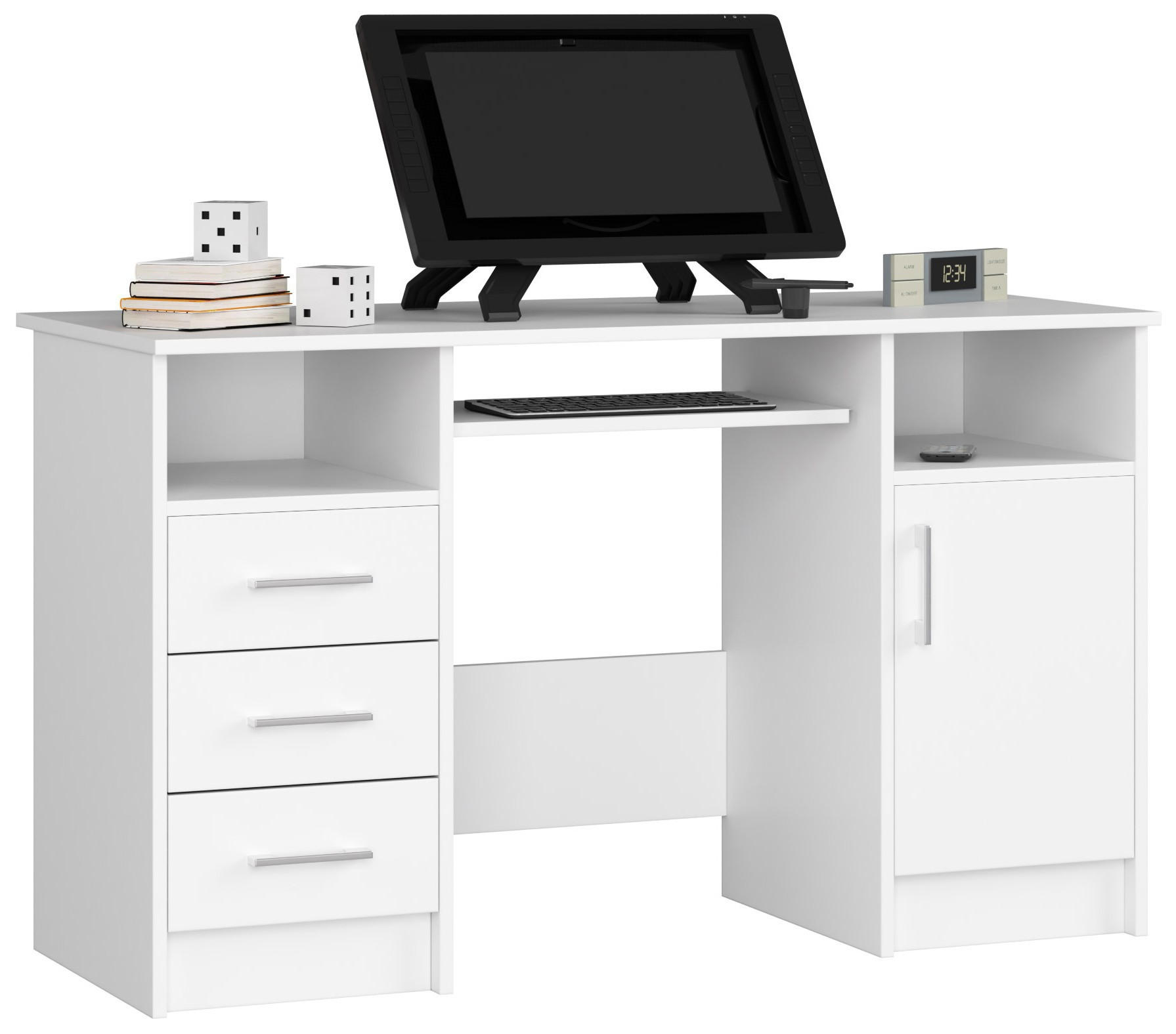 SCHREIBTISCH Weiß 124x52x74 cm - Silberfarben/Weiß, Holzwerkstoff/Kunststoff (52/124/74cm) - Akord