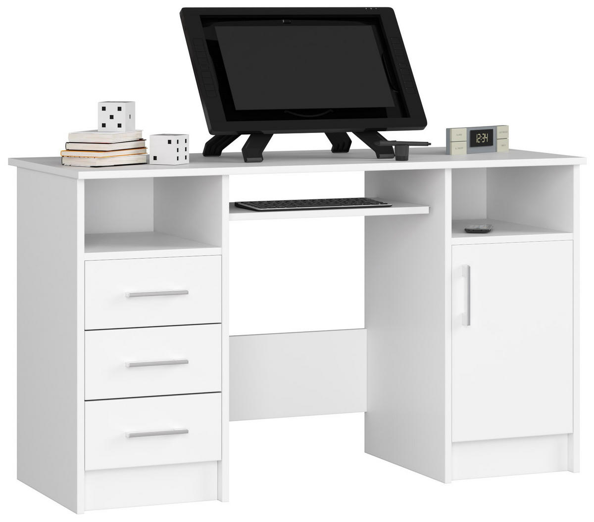 SCHREIBTISCH Weiß 124x52x74 cm - Silberfarben/Weiß, Holzwerkstoff/Kunststoff (52/124/74cm) - Akord