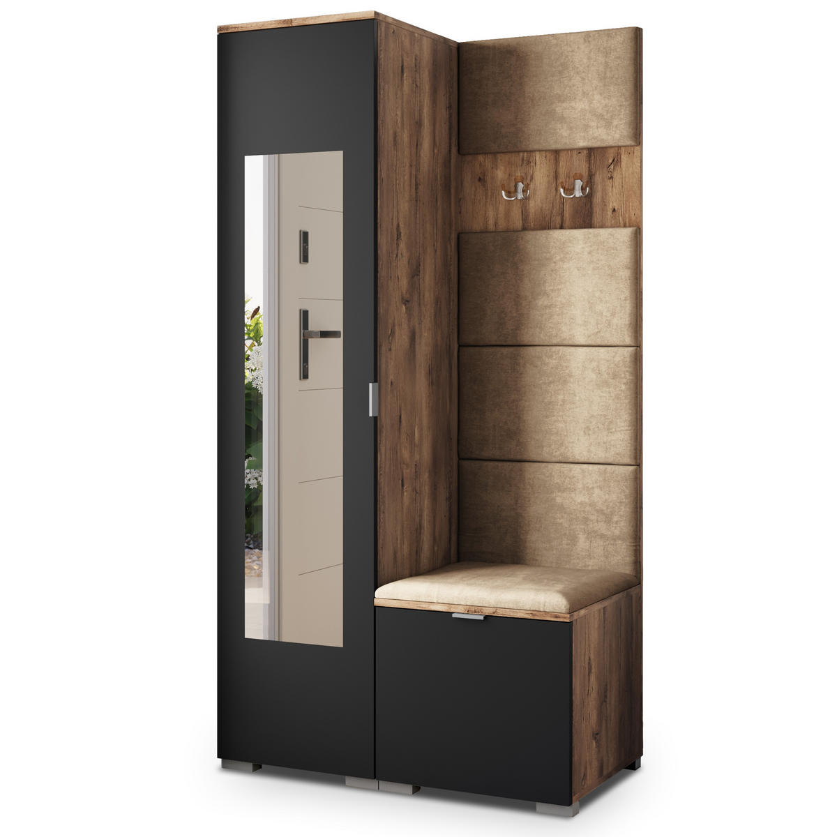GARDEROBENSCHRANK VIRA 95/181/51 cm Modern Garderobe-Set Eiche Lefkas - Eichefarben/Beige, Holzwerkstoff (95/181/51cm) - MASSENO