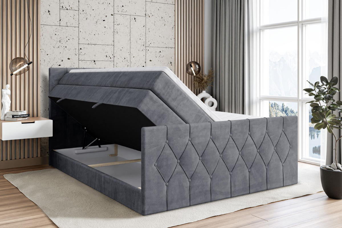 BOXSPRINGBETT VELANTO-Z KING - 120 x 200 - H3/H4 - Dunkelgrau - Dunkelgrau, Holzwerkstoff (120/200cm) - ALTDECOR