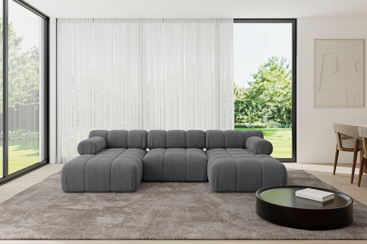 WOHNLANDSCHAFT modulares Sofa Tesso-U1 - 285x160x70 cm Dunkelgrau Cord - Dunkelgrau, Holzwerkstoff/Textil (285/70/160cm) - ALTDECOR