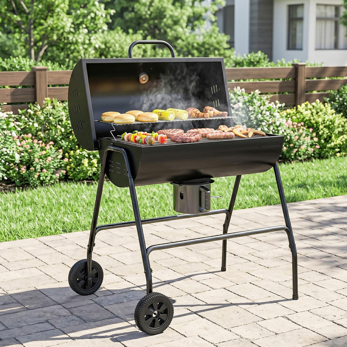 HOLZKOHLEGRILL Schwarz 95.0/71.5/102.0 cm - Schwarz, Metall (71.5/102/95cm)