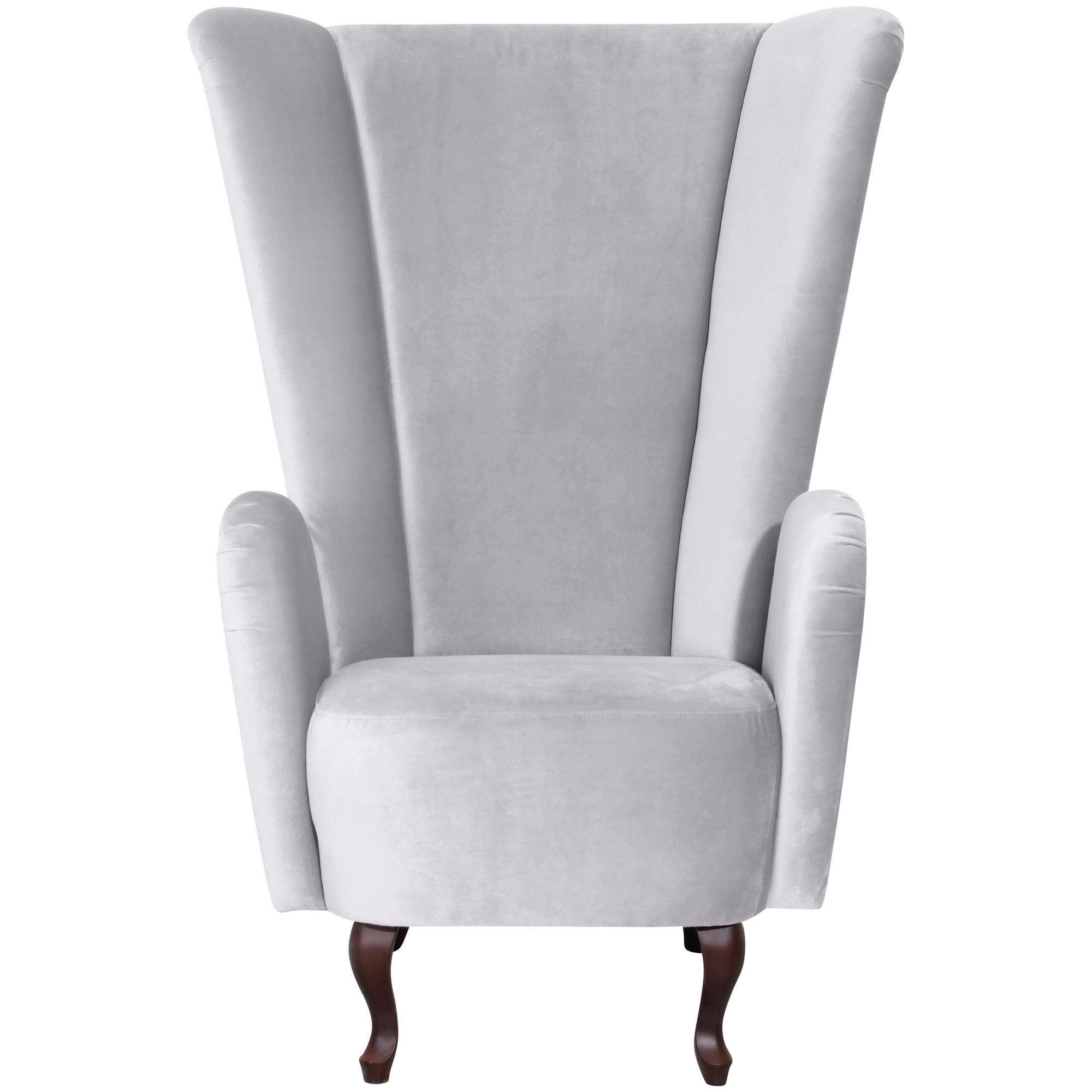 HOCHLEHNSESSEL Kailey Bezug Velourstoff Buche nussbaum dunkel / silber - Grau, Kunststoff (96/122/89cm) - 58aufmkessel