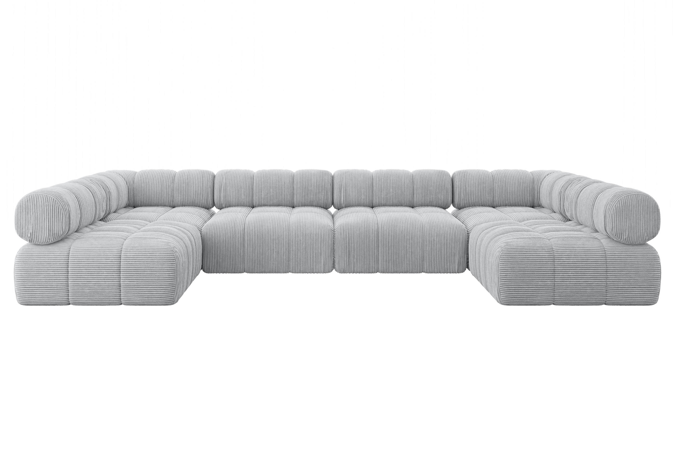 WOHNLANDSCHAFT modulares Sofa Garvo-U2 - 380x190x70 cm Grau Cord - Grau, Holzwerkstoff/Textil (380/70/190cm) - ALTDECOR