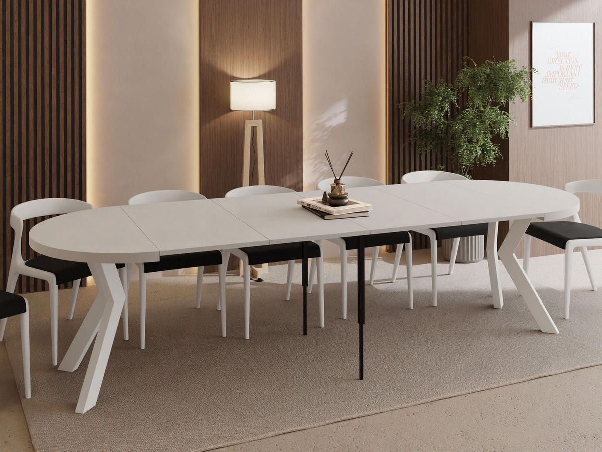 ESSTISCH Savio Weiß rund ausziehbar verlängerbar XXL, Kaschmir 100-300/100/77 cm - Kaschmir/Weiß, Holz/Holzwerkstoff (100/100/77cm) - WFL GROUP