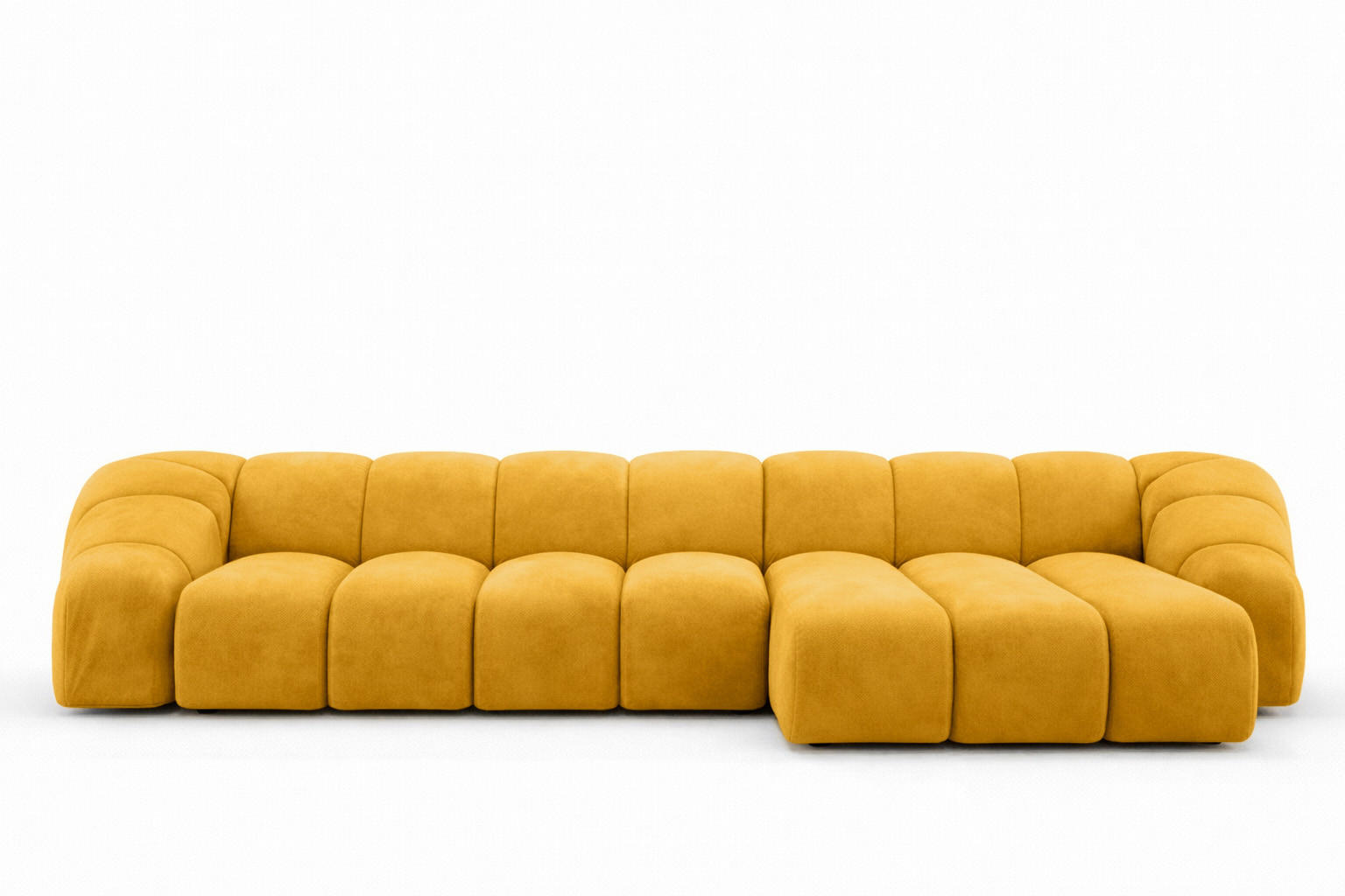 ECKSOFA Modulare L-Form, Veloursstoff Bluvel, Golden, Rechts, CROISSANT XL - Goldfarben, Holz (340/190cm) - Kaiser Möbel