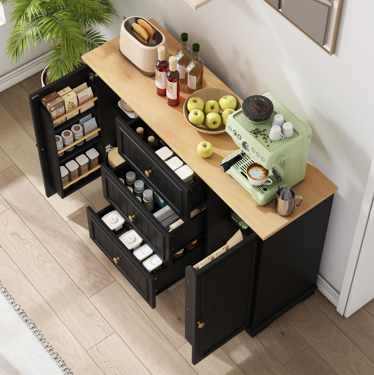 SIDEBOARD 126/40/86 cm Schwarz aus MDF mit 3 Schubladen und Türen - Schwarz, Holzwerkstoff (40/86/126cm) - OKWISH