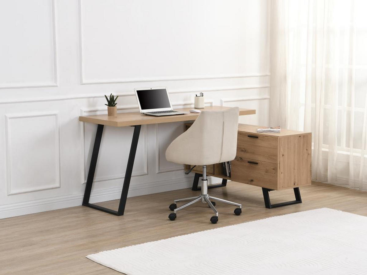 ECKSCHREIBTISCH mit Stauraum - MDF- Holzfarben & Schwarz - NAYARO - Schwarz, Holz (150/120/75cm) - Vente-Unique