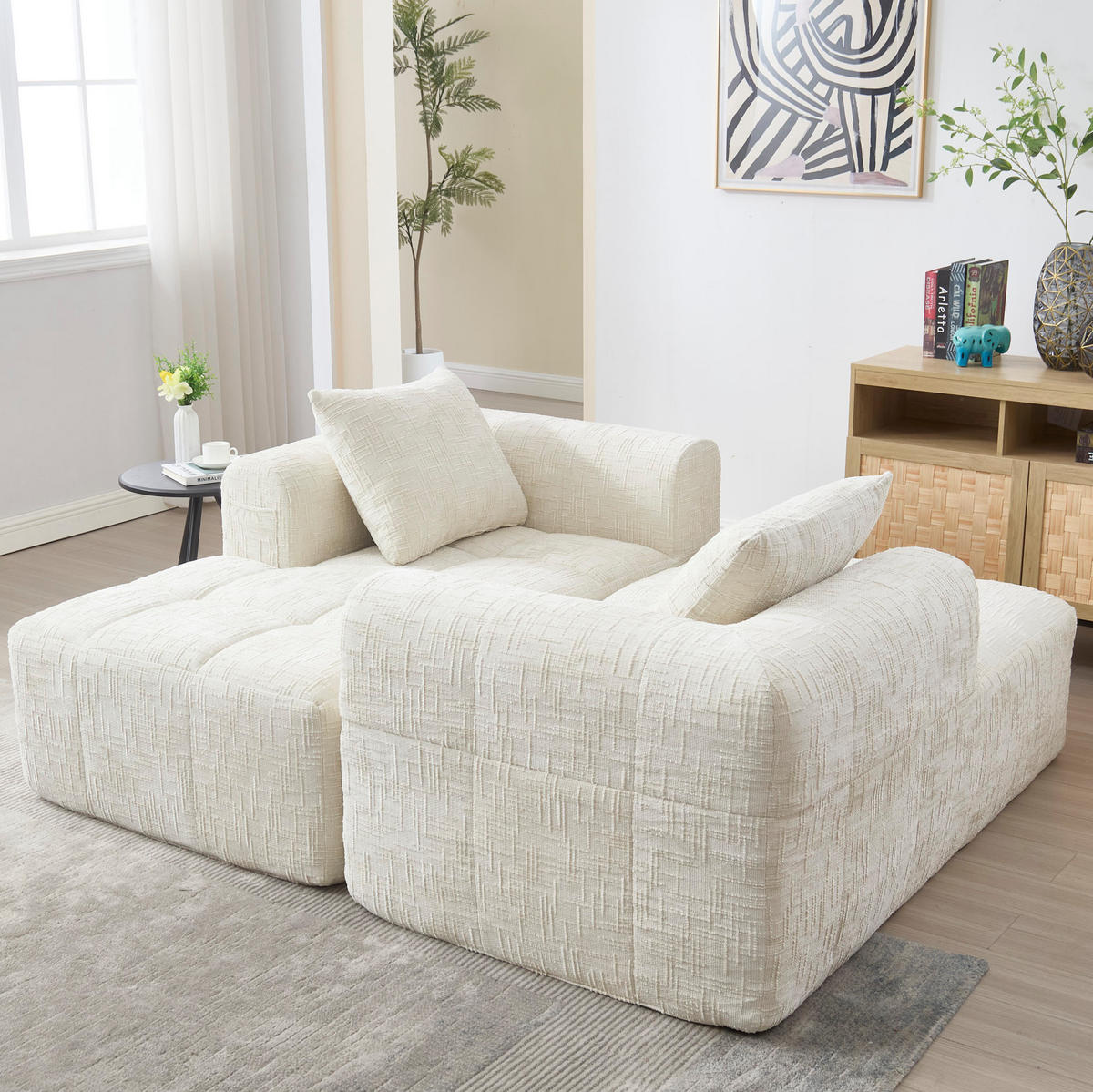 SOFA Chaiselongue 158 x 90 cm Chenille Beige mit Kissen - Beige, Kunststoff (90/60/158cm) - Meubliv