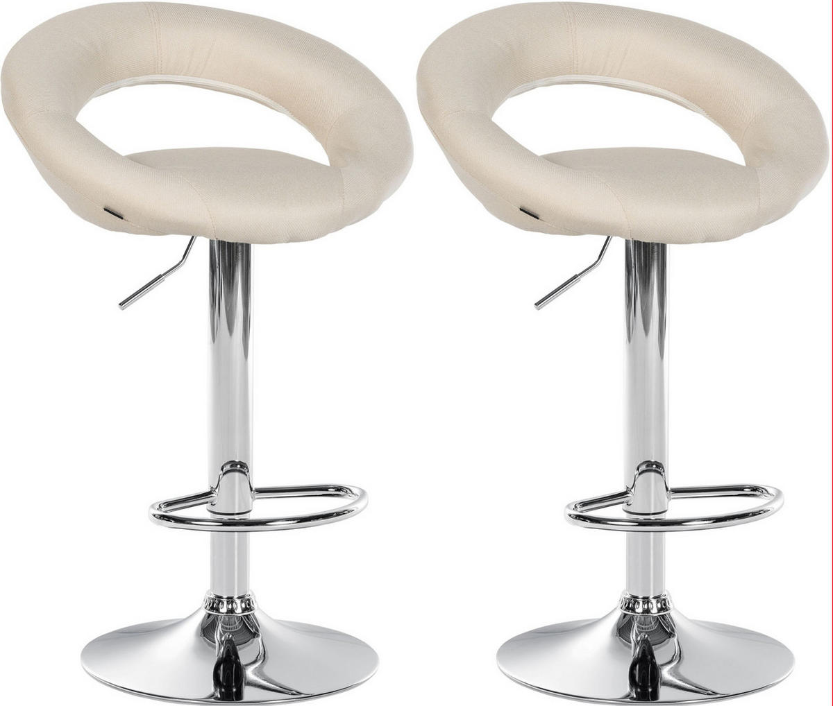 BARHOCKER 2er Set Stoff creme - Chromfarben/Creme, Textil/Metall (52/77/47cm) - CLP