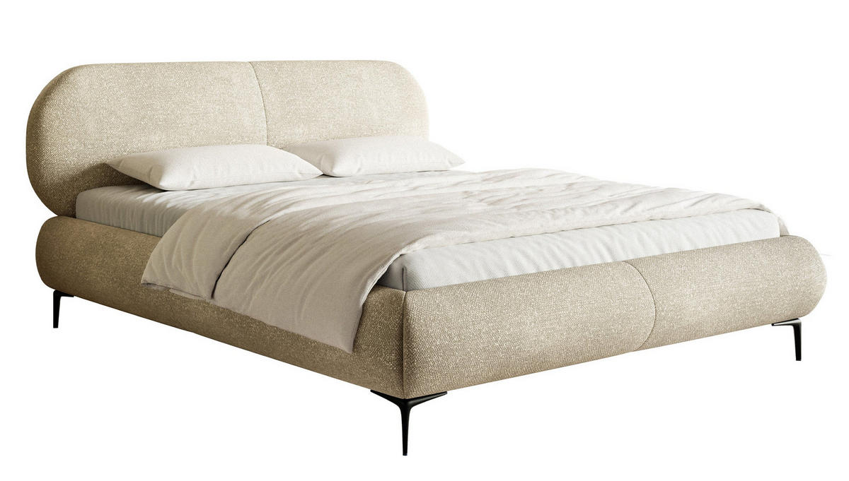 POLSTERBETT Ovalle Beige mit schwarzen Metallbeinen und Bettkasten 140 cm - Beige/Schwarz, Textil/Metall (140/200cm) - Selsey