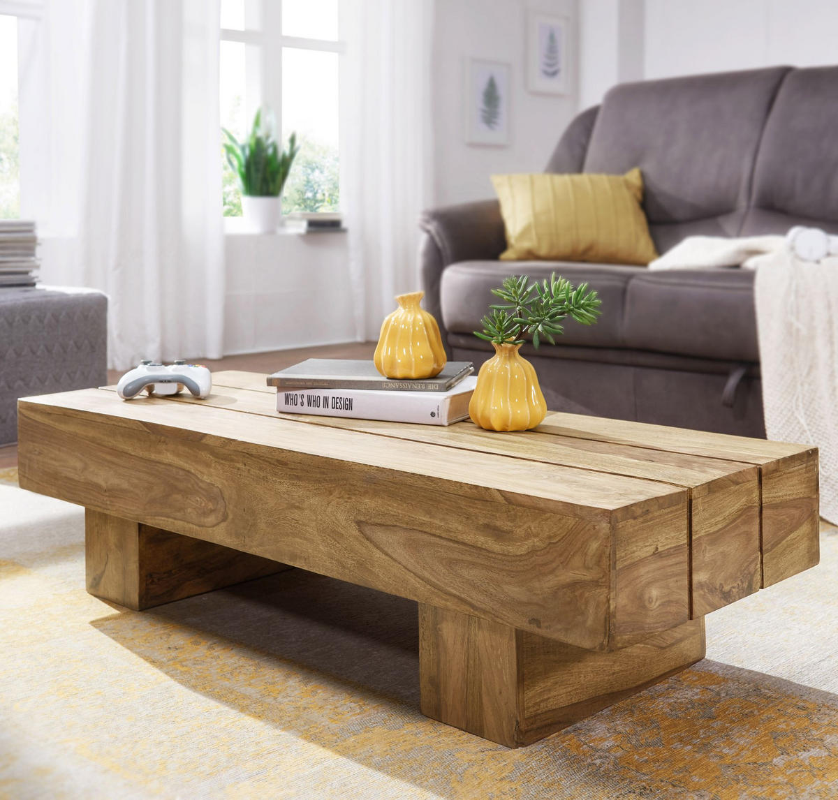 COUCHTISCH AKAL Akazie Wohnzimmertisch - Akaziefarben, Holz (120/45/30cm) - tinkaro