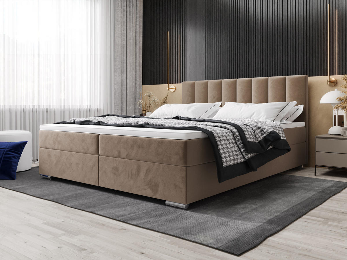 BOXBETT ZILANO 2 mit Matratze H3 und Topper 180x200 Itaka 48 - Cappuccino, Holz/Textil (180/200cm) - Bedante