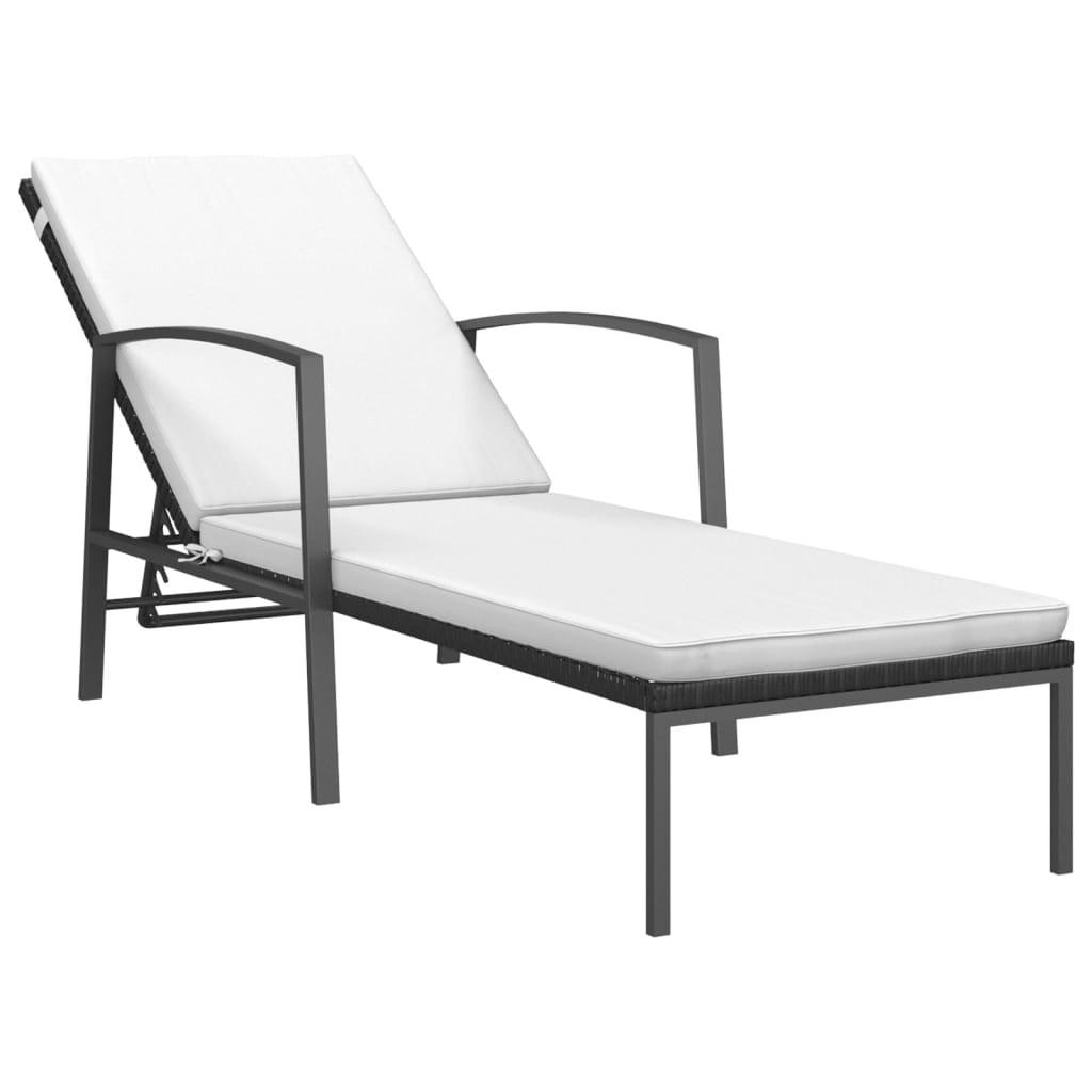 SONNENLIEGE mit Auflage Poly Rattan Schwarz - Schwarz, Kunststoff (60/95/195cm) - furnicato
