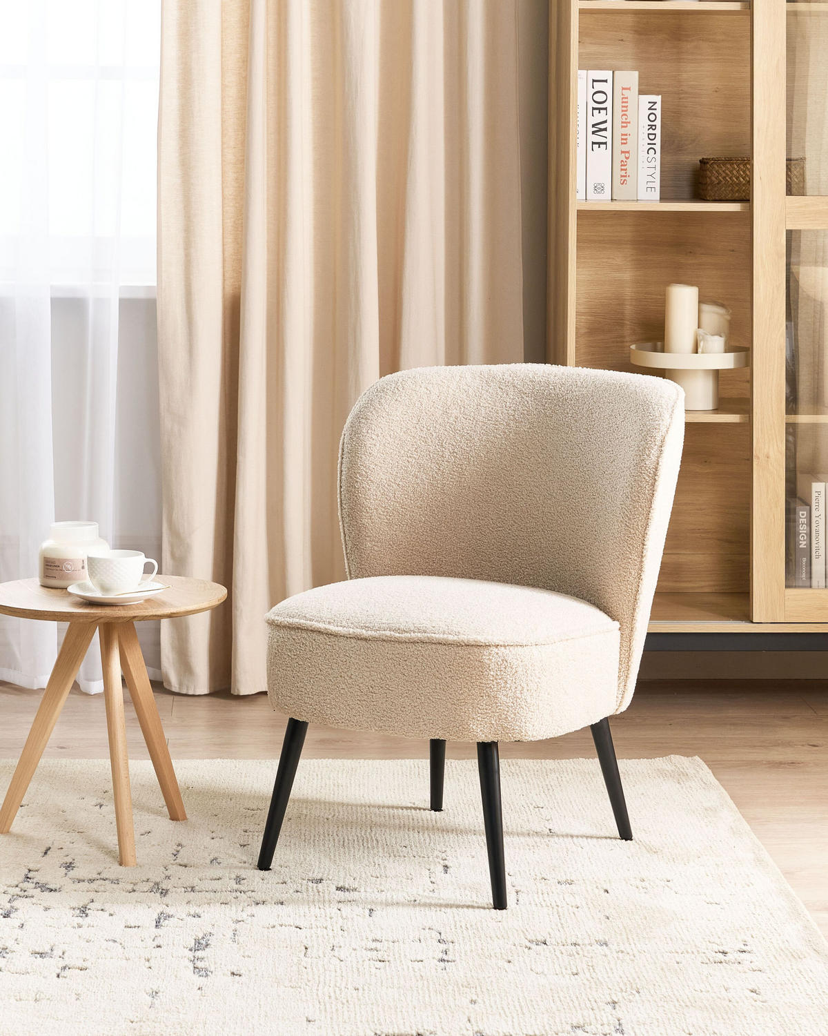 SESSEL Bouclé Helles Beige Voss - Beige/Schwarz, Textil (60/76/52cm) - Beliani