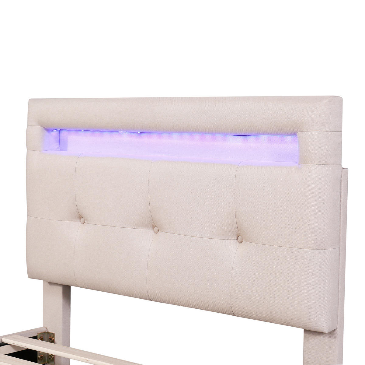 POLSTERBETT aus Holz mit Polsterung 210x99x100 (106) cm Beige mit LED-Beleuchtung und 2 Schubladen - Beige, Textil (90/200cm) - IVMEU