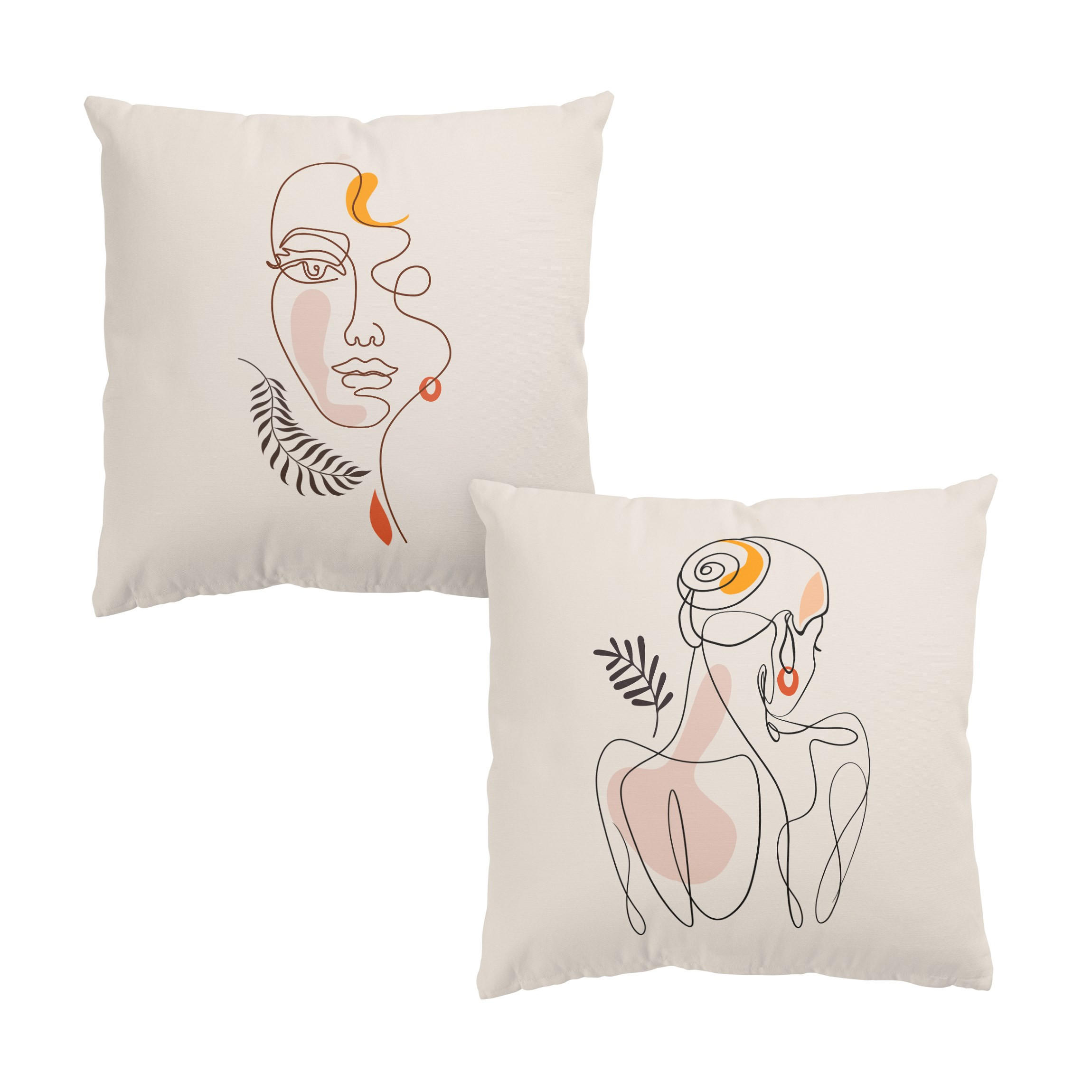 DEKOKISSEN 2er-Set Lineart Silhouetten 40/40 cm - Eichefarben, Textil (40/40cm) - Bilderwelten