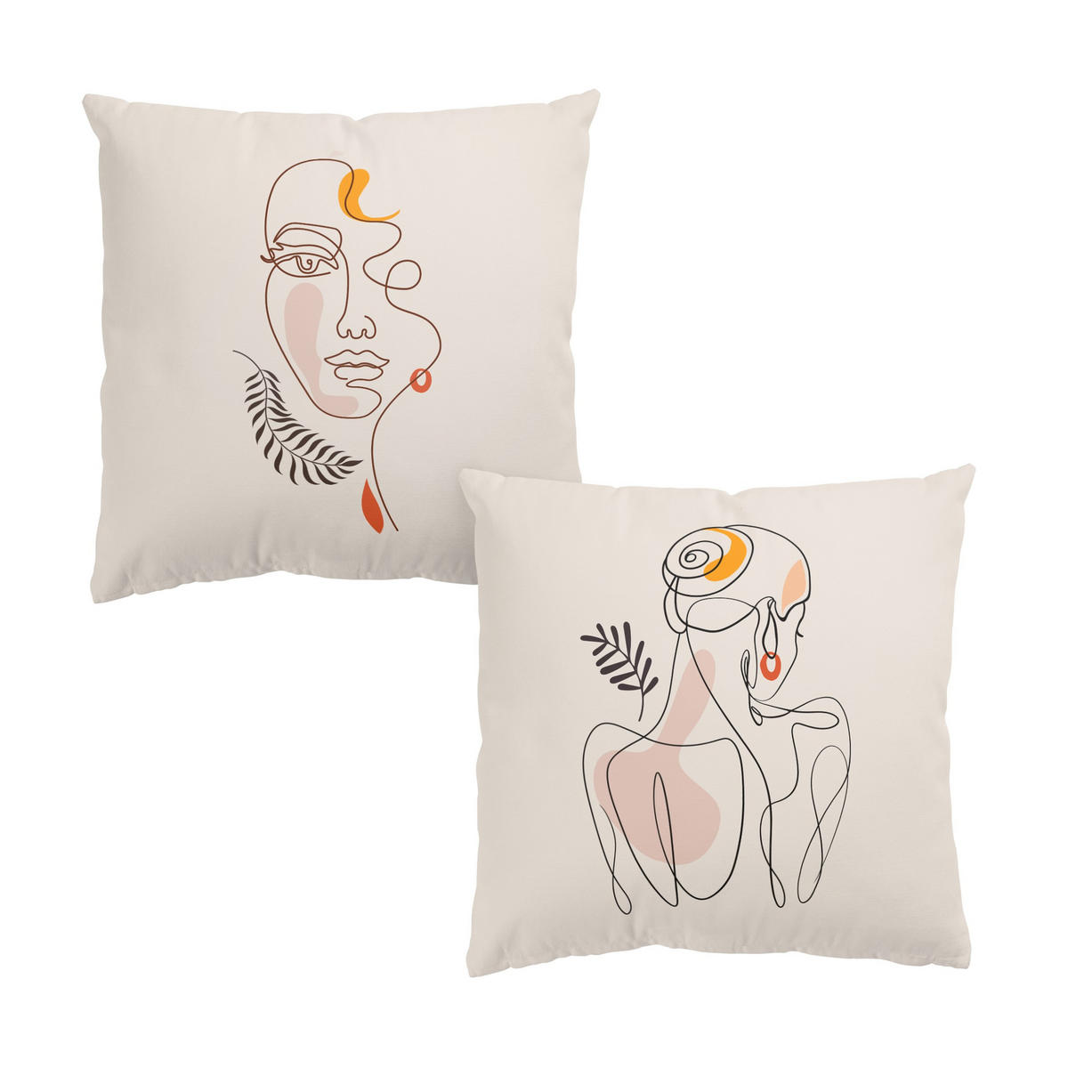 DEKOKISSEN 2er-Set Lineart Silhouetten 40/40 cm - Eichefarben, Textil (40/40cm) - Bilderwelten