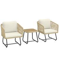 RATTAN-SITZGRUPPE 3er Set PP-Rattan Stahl Cremeweiß - Beige/Creme, Textil/Metall - Outsunny