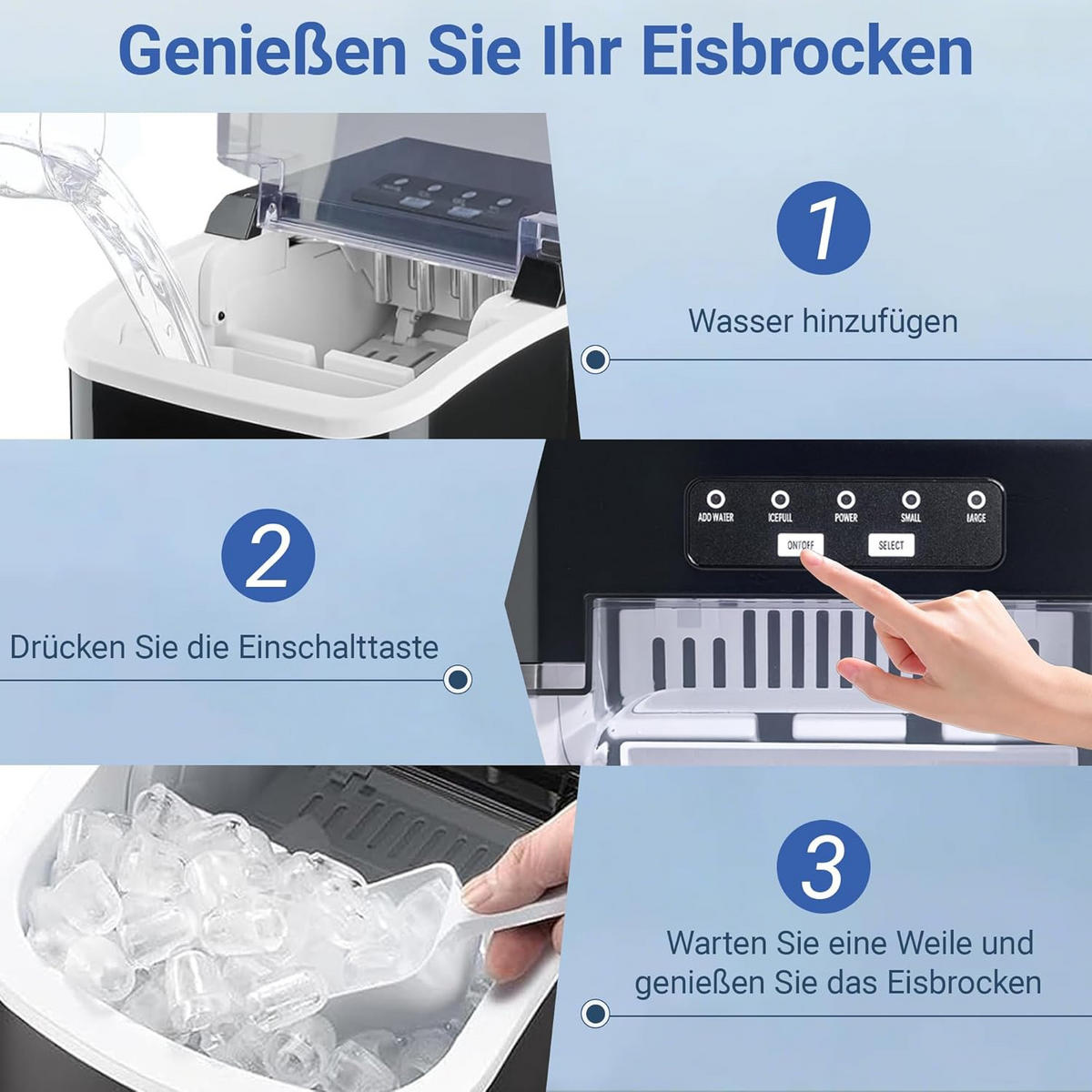 EISWÜRFELMASCHINE Kühleis 1.3 L - Schwarz, Kunststoff (29.6/28.9/23.8cm) - Nettlife