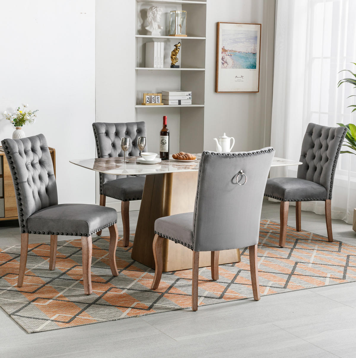 ESSZIMMERSTUHL modern Samt Grau mit Massivholzbeinen - Grau, Holz (63/95/49.1cm) - Meubliv