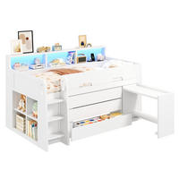 HOCHBETT 90/200 cm in Weiß Kinderbett mit 3 Schubladen, Regal, Schreibtisch, LED und USB - Weiß, Holzwerkstoff (90/200cm) - STILVORA