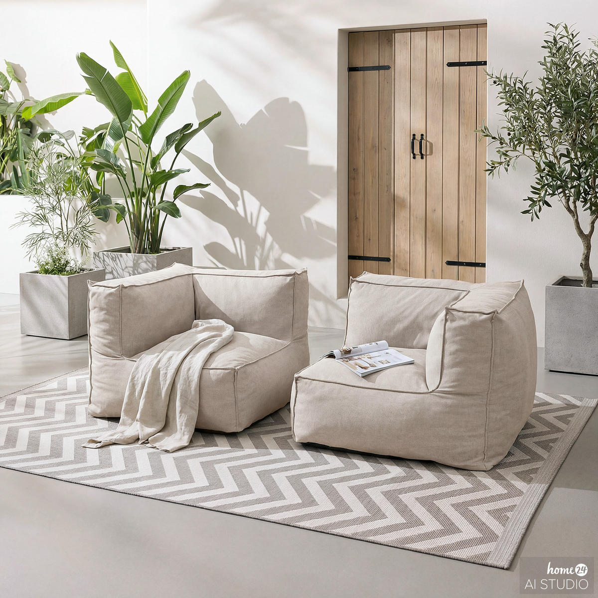 LOUNGESOFA - 2-teilig - Olefin - Beige - Beige, Textil (1/1/1cm) - home24