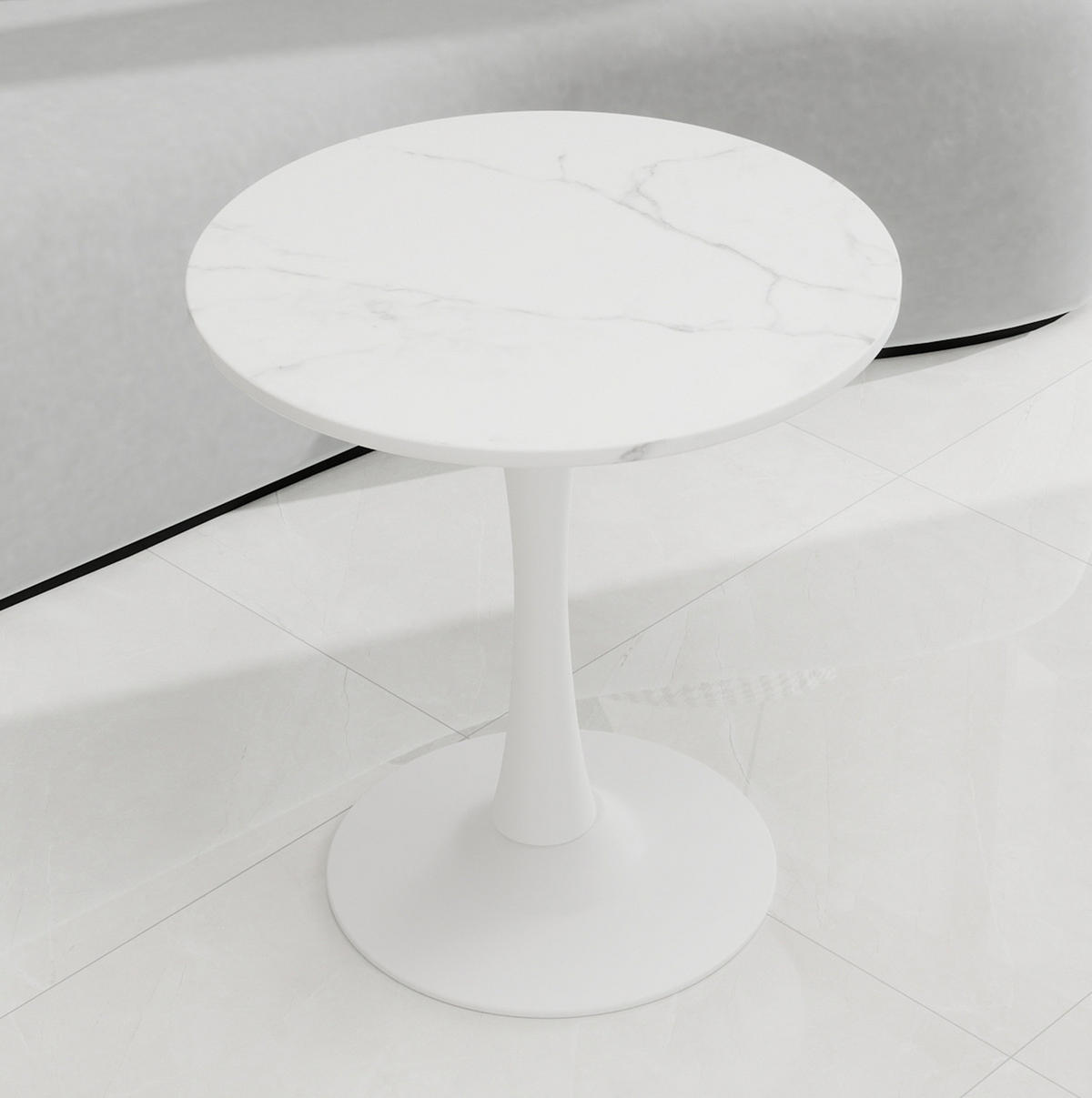 COUCHTISCH 70 cm in Weiß aus Kunstmarmor–rund und vielseitig - Weiß, Stein (70/70/72cm) - Flora Grace