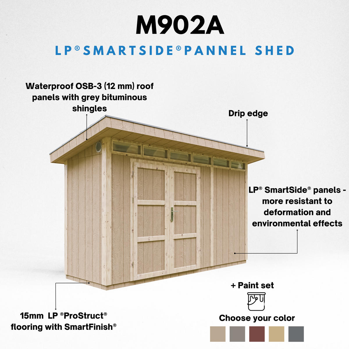 HOLZ-GARTHENHAUS basis LP SmartSide 4,3m² mit B161xL411xH239 cm - M902A - REDWOOD RED - Dunkelrot, Holz (412/239/161cm) - Timbela