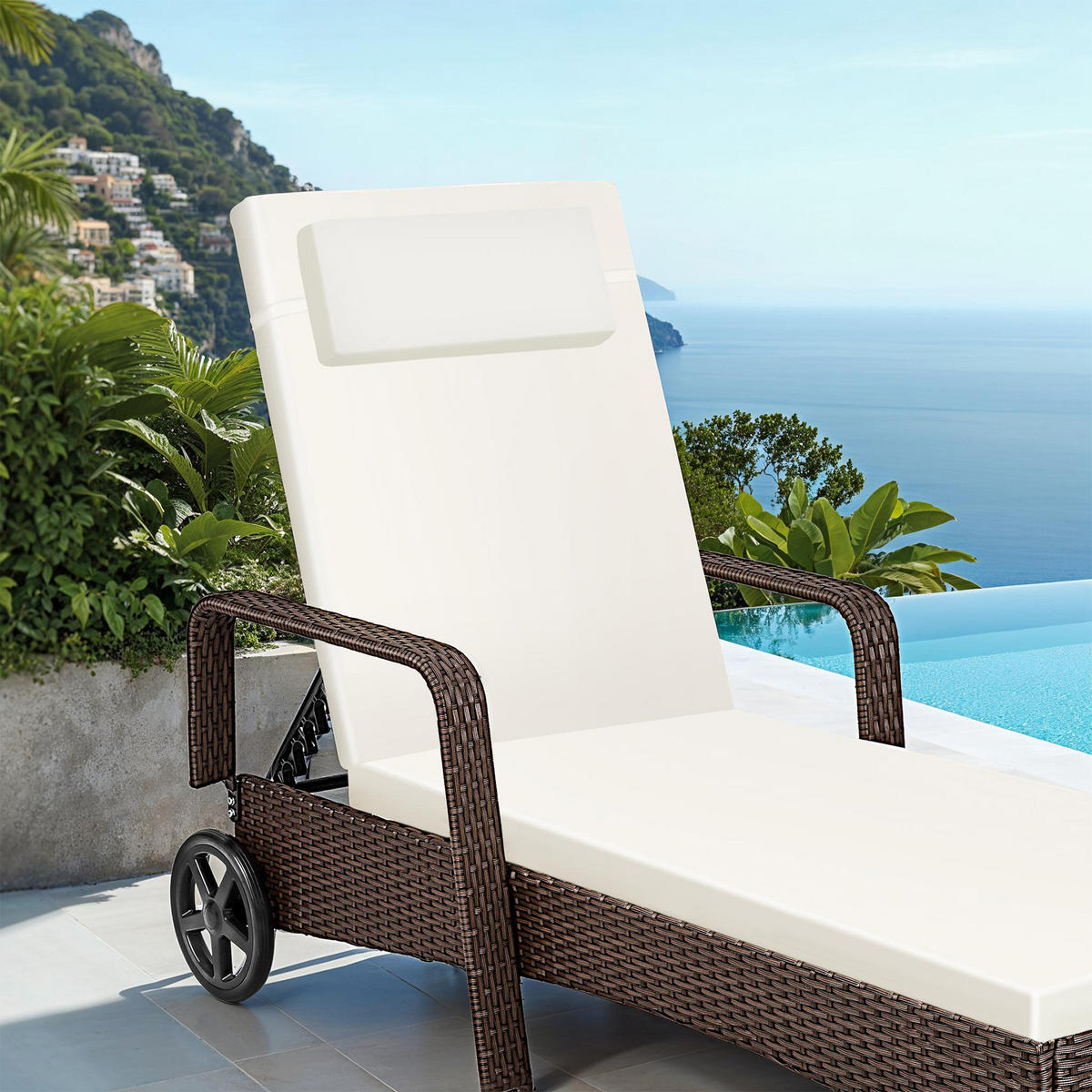 RATTAN-SONNENLIEGE, 200 x 70 x 33 cm, braun gemischt - Braun, Kunststoff (70/33/200cm) - tectake