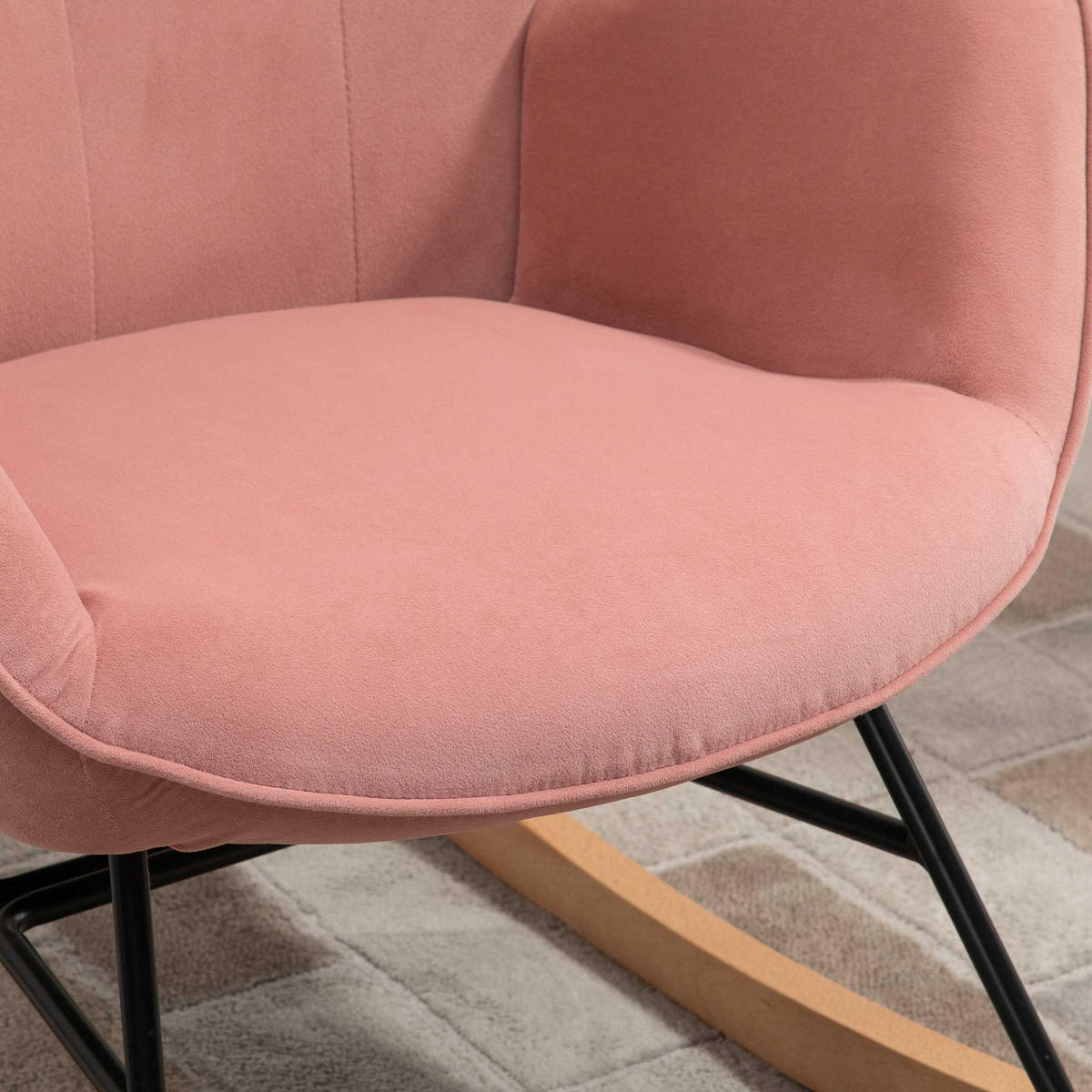 SCHAUKELSTUHL Schaukelsessel mit Stahlrahmen gepolstert Rosa+Natur - Rosa, Kunststoff (70/96/65cm) - HOMCOM