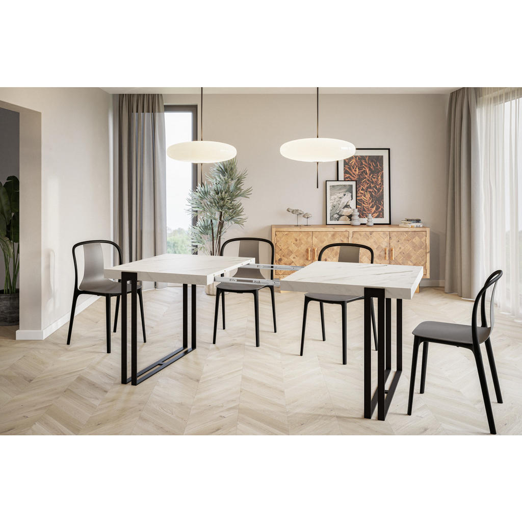 Thumbnail - Alpi-Möbel Esszimmertisch, Hellgrau, Schwarz, Holzwerkstoff, Rechteckig, U-Form, 80x77x140 cm, Esszimmer, Tische, Esstis...