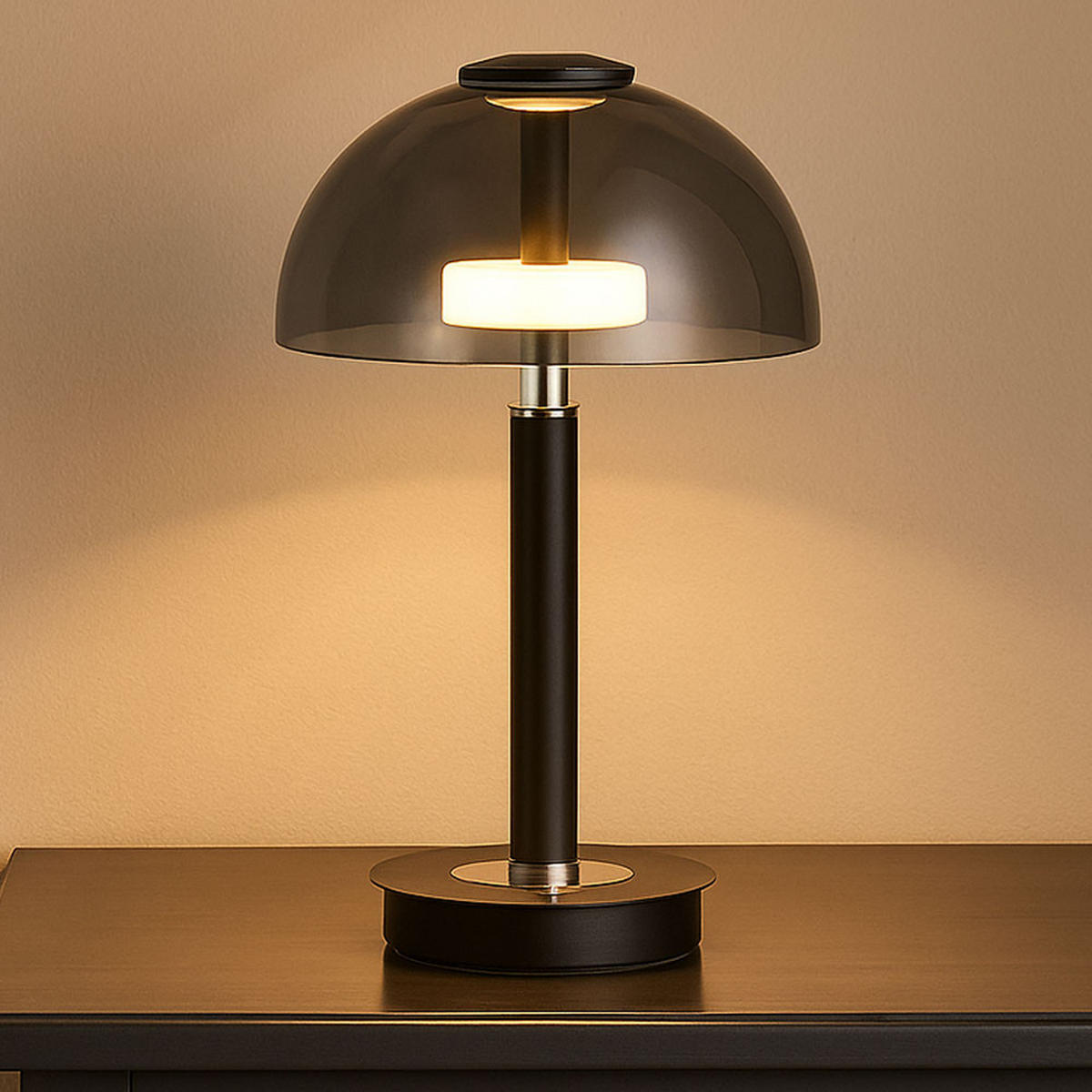 LED TISCHLEUCHTE Metall Rauchglas Schwarz - Schwarz, Glas (18/18/31.5cm) - Globo Lighting