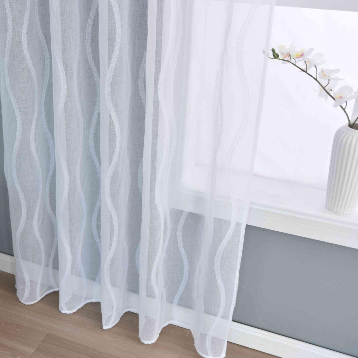 VORHANG VALENCIA HxB 245x140 cm Natur Waves - Weiß, Textil (145/245cm) - Gardinenbox