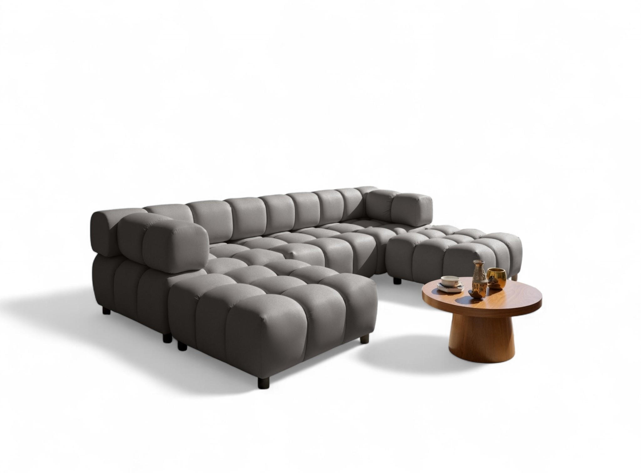 SOFA 3-sitzer Und 2-polsterhocker Flow - Dunkelgrau, Holzwerkstoff/Textil (288/71/96cm) - Fun Möbel