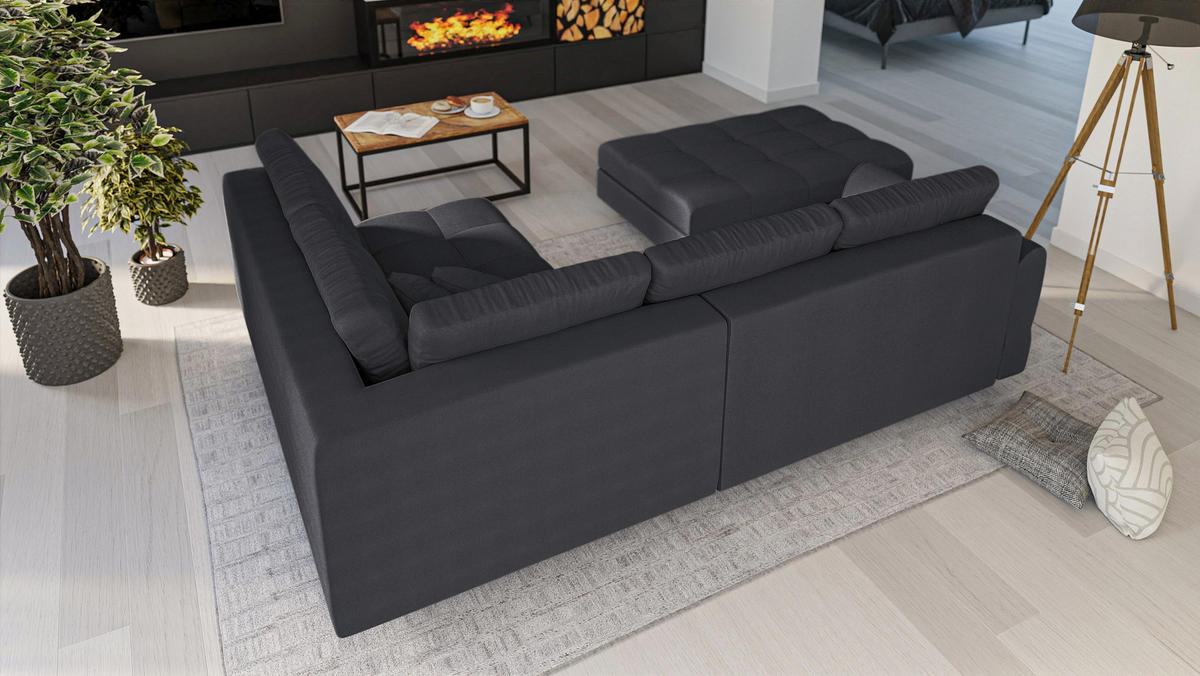 ECKSOFA MIT HOCKER Lorine Mikrofaser Anthrazit - Hellbraun/Anthrazit, Buchenholz/Textil (231/161cm) - S-Style Möbel