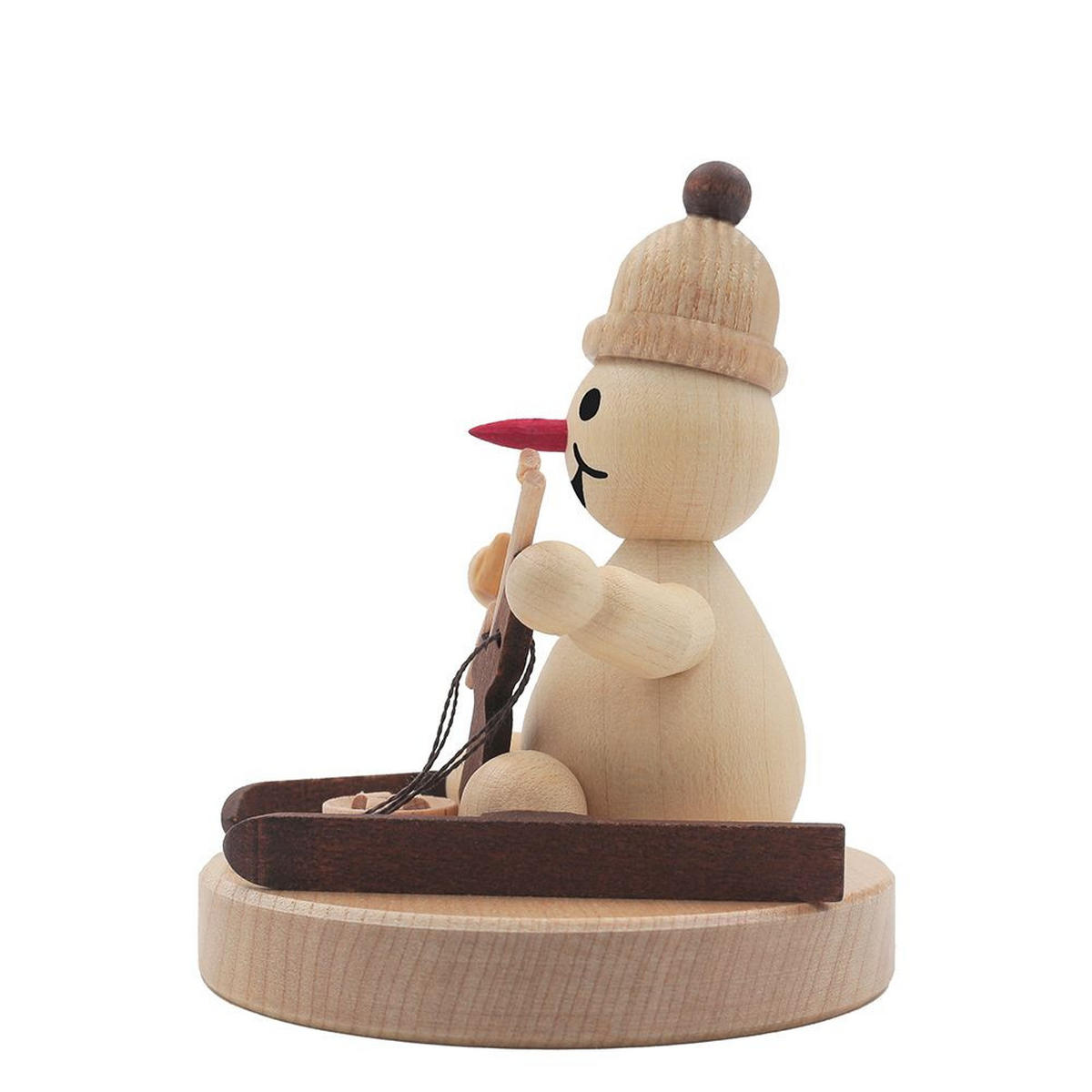 HOLZFIGUR Schneemann Junior sitzender Biathlet auf Sockel 8 cm - Multicolor, Holz (7/1/0.1cm)