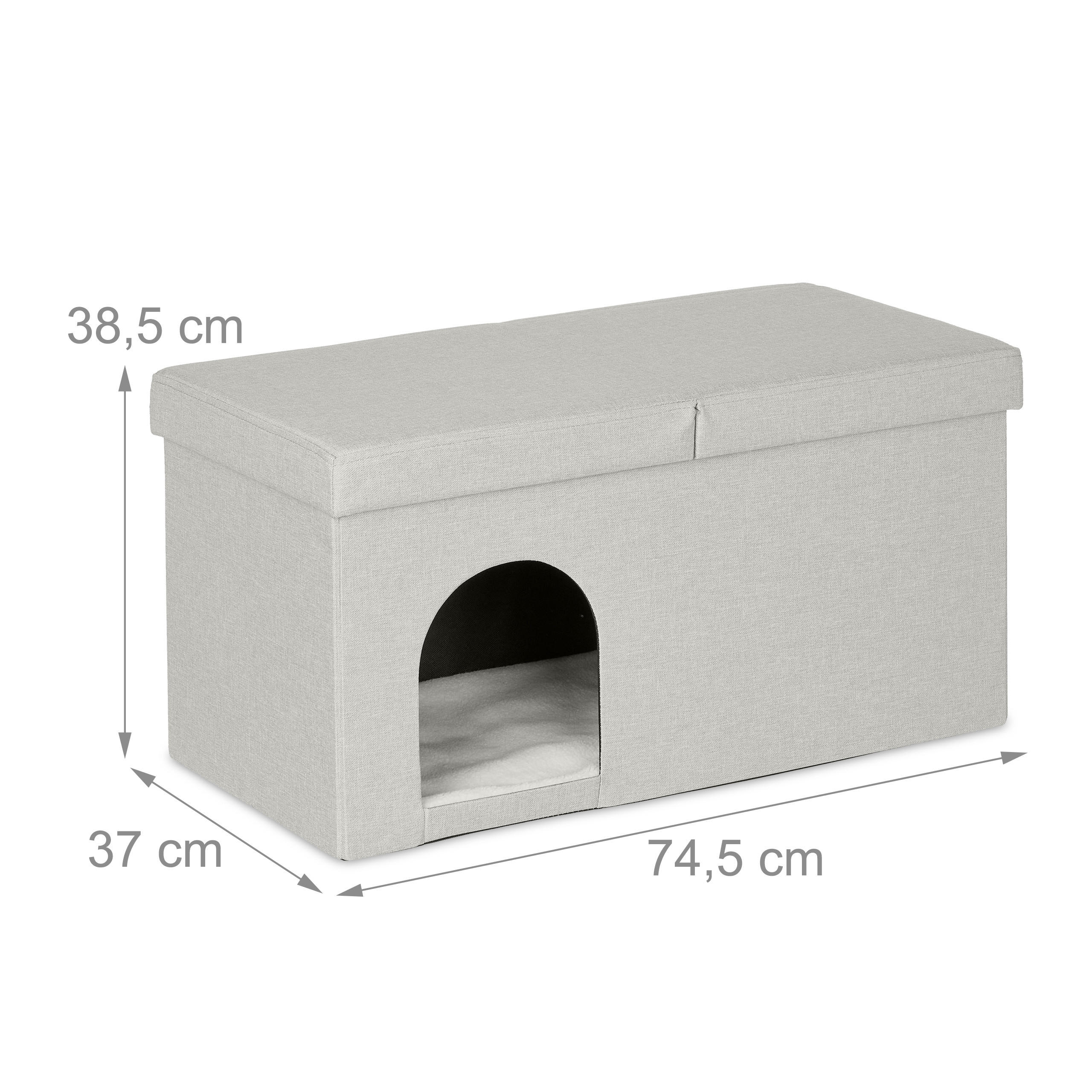 Thumbnail - Relaxdays Katzenhöhle, Beige, Holzwerkstoff, Textil, 74.5x38.5x37 cm, Wohnzimmer, Hocker, Sitzhocker