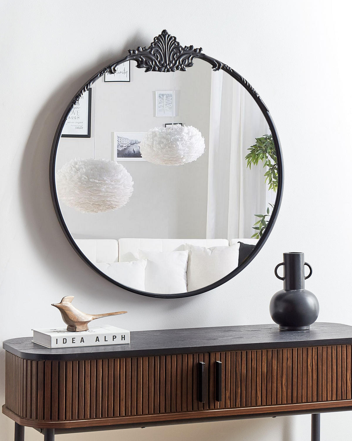 WANDSPIEGEL schwarz Metall rund 67 cm Sommant - Schwarz, Metall (67/76/3cm) - Beliani