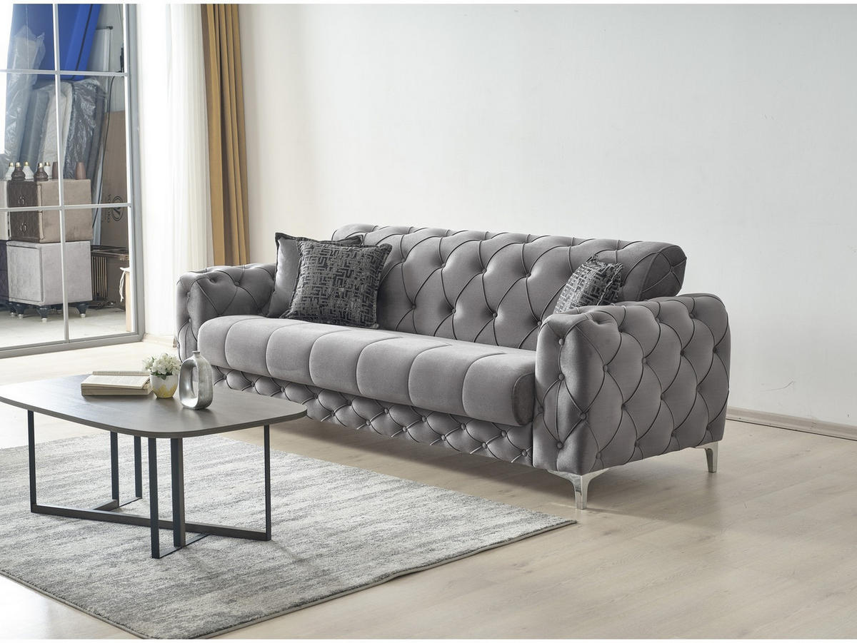 SITZGARNITUR Acelya, Grau Stellvariante 3+3 - Grau, Holzwerkstoff/Kunststoff (245/80/100cm)