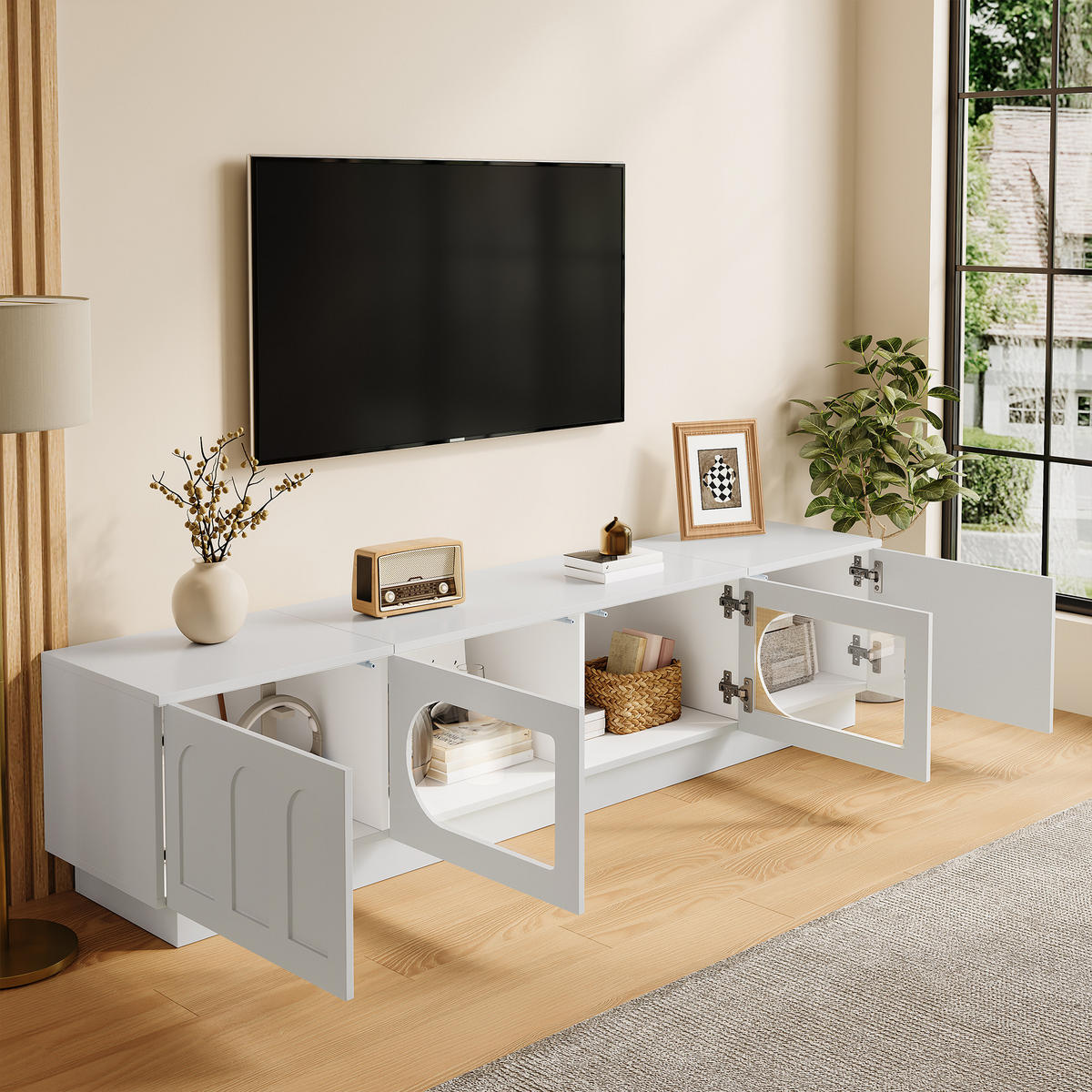 LOWBOARD DE-40167 mit LED-Beleuchtung und Glastüren Weiß - Weiß, Holzwerkstoff (200/42/40cm) - ComfortXL