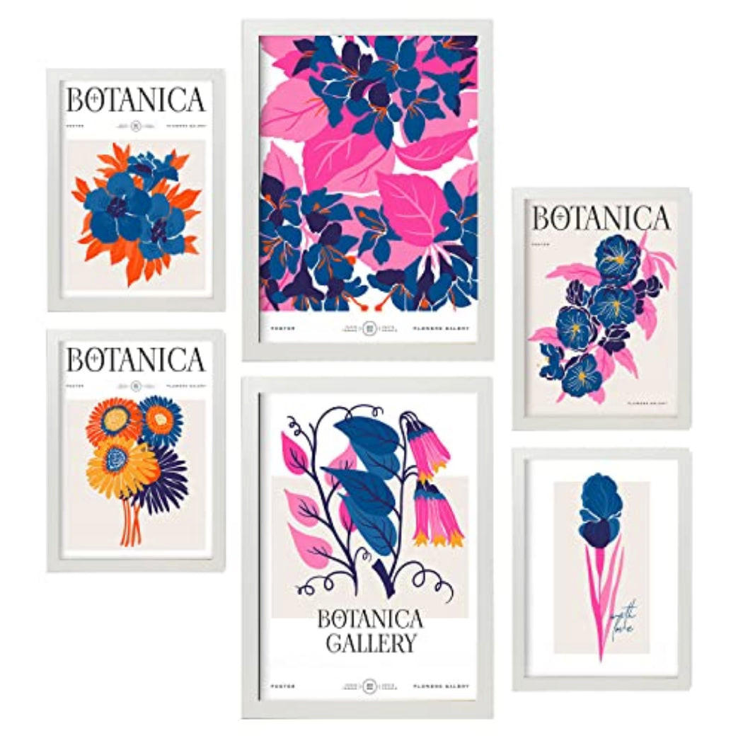 POSTER Set Mit 6 Blumen Botanische Galerie Natur Und Botanikdrucke Für Innenarchitektur A3 & A4 Weißer Rahmen - Weiß, Papier (29/3cm) - Nacnic