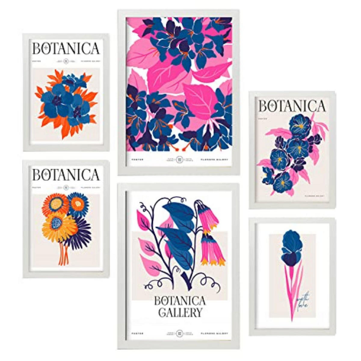 POSTER Set Mit 6 Blumen Botanische Galerie Natur Und Botanikdrucke Für Innenarchitektur A3 & A4 Weißer Rahmen - Weiß, Papier (29/3cm) - Nacnic