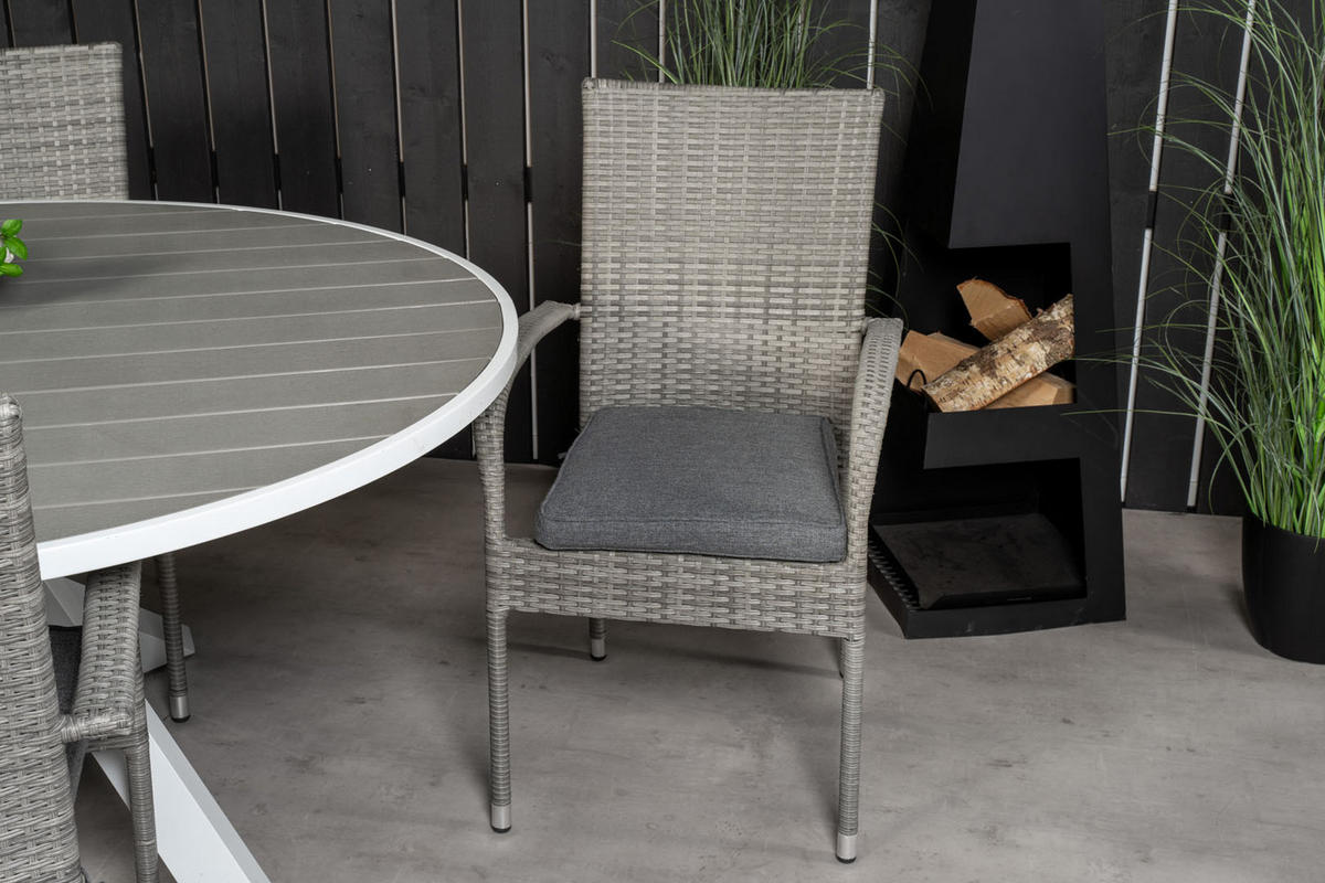 GARTENTISCHGRUPPE, Parma, Tisch Grau, Rattan, 140 x 140 x 73 cm, 7-teilig - Grau, Naturmaterialien - ebuy24
