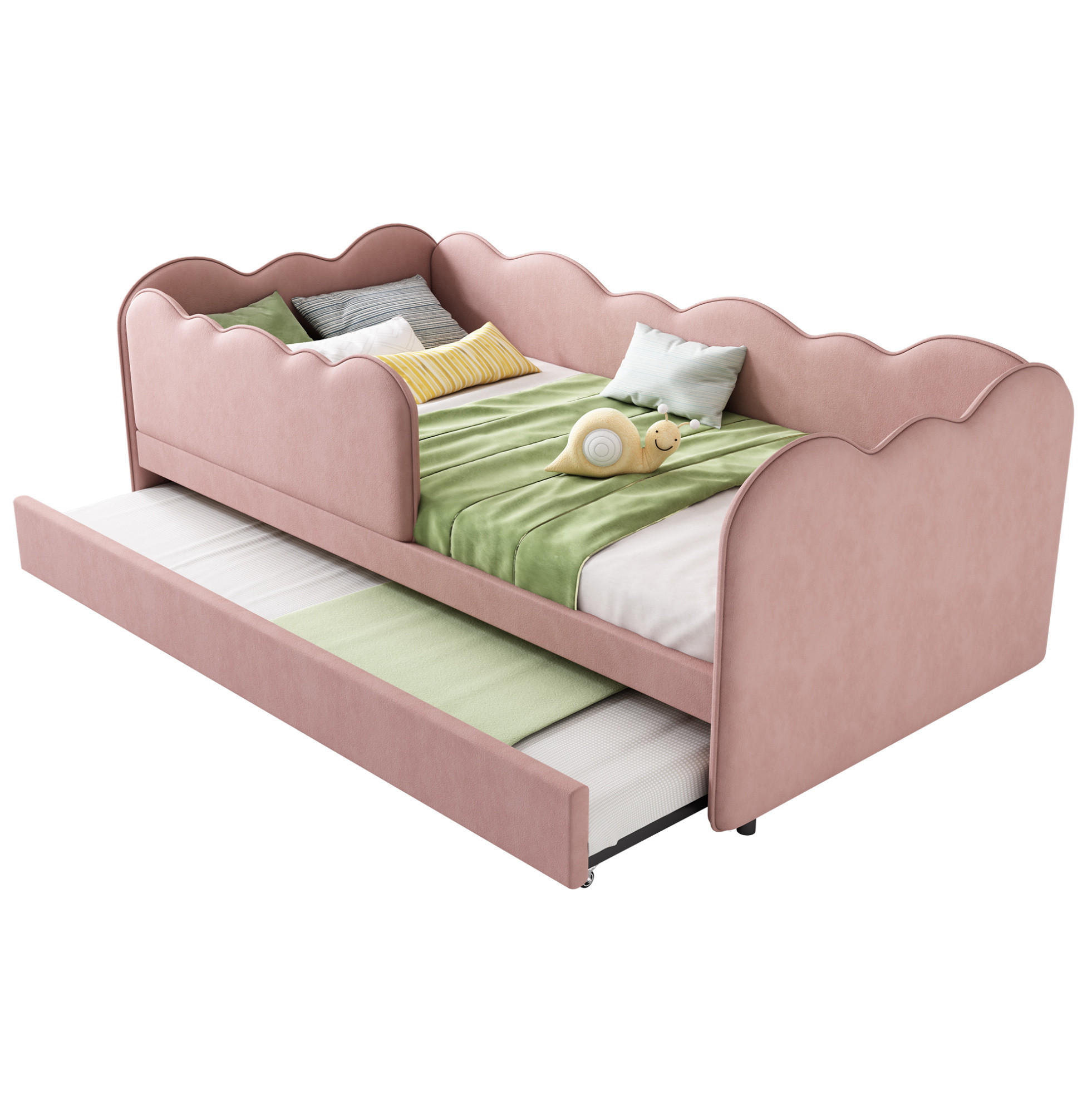 KINDERBETT Polsterbett 90/190 cm aus Samt mit Ausziehbett Rosa - Rosa, Textil (90/190cm) - Modenvie