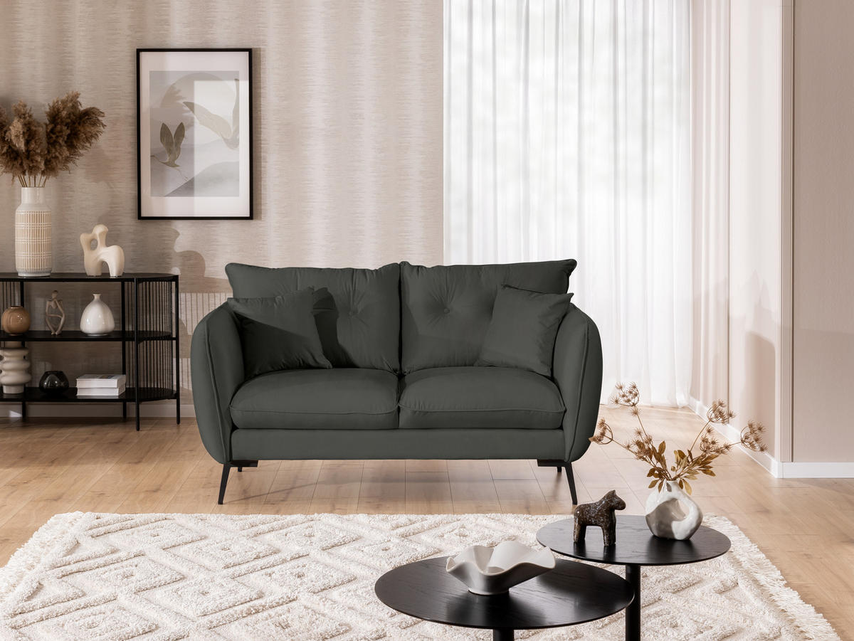 SITZGARNITUR 2+1 Nordloft Dunkelgrau Samt - Dunkelgrau/Schwarz, Holz/Textil (133/86/59cm) - S-Style Möbel